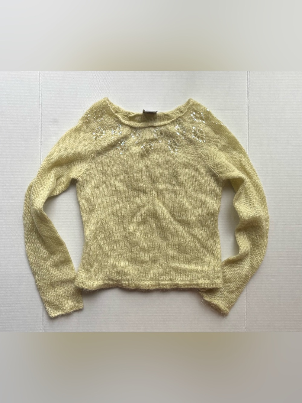 Mohair green yellow sweater knit  sequin embellished Talbots kids fairycore 90s